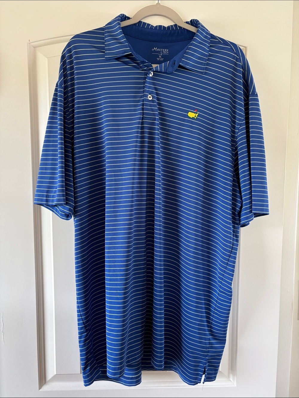 Masters Tech Blue Striped Golf Polo